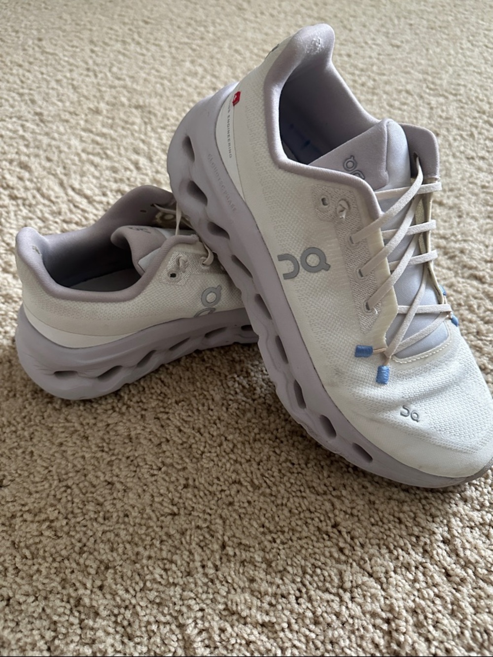 On Running Women's Athletic Sneakers in White and Light lavender